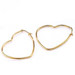 Gold Stainless Steel Heart Hoop Earrings